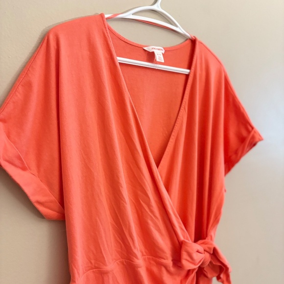 $9🎅🏼 Joe Fresh Vibrant Coral Drop Shoulder T-Shirt Cotton Wrap Dress - Picture 4 of 13